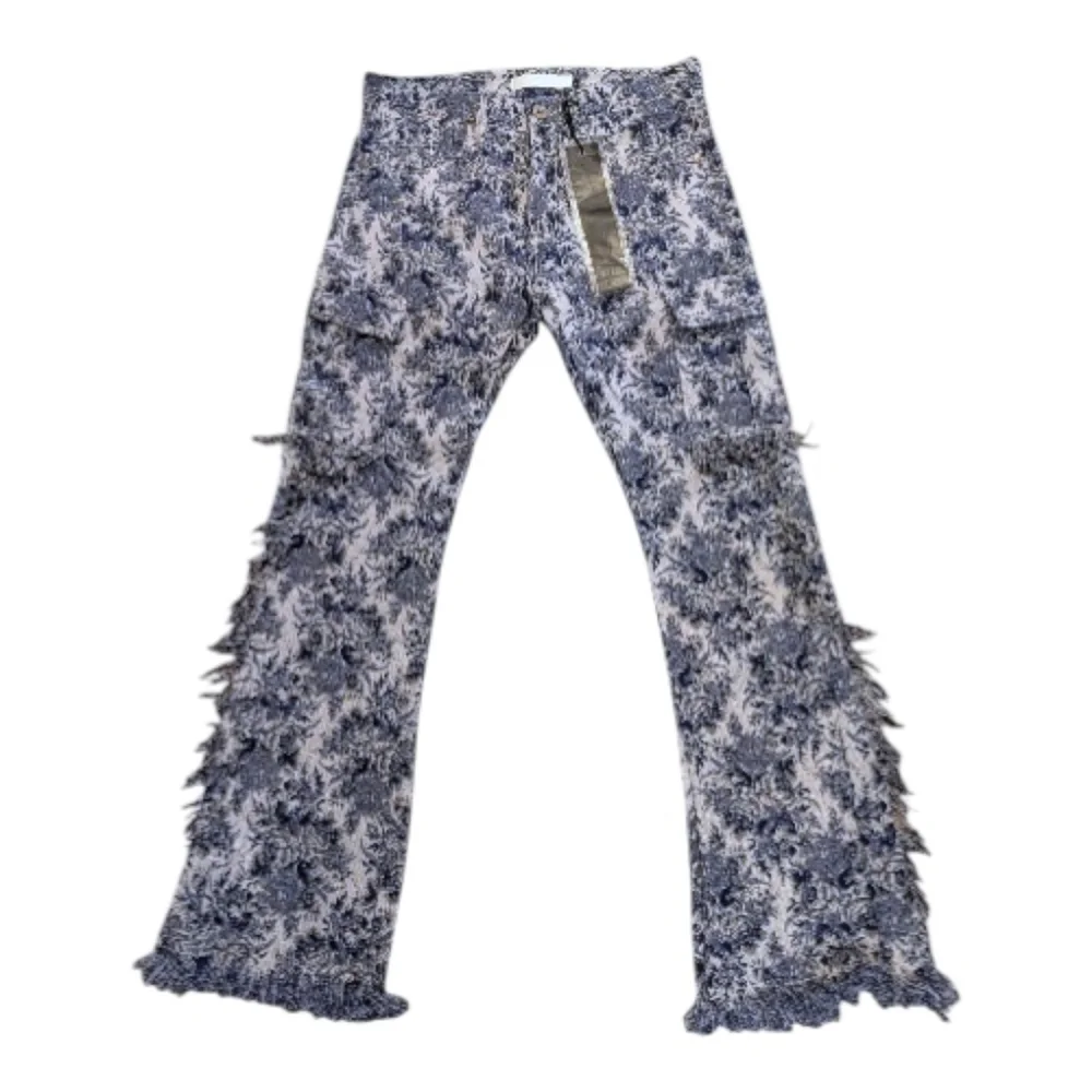 KDNK Tapestry Fringe Slim Flare Jeans Size 30 New
